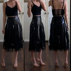 Elegant Black Sequin Midi Skirt